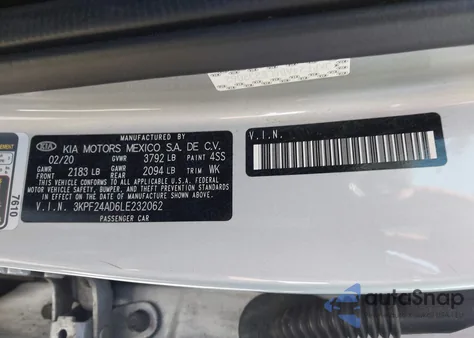 2020 Kia Forte Lxs из США, поврежденный, VIN 3KPF24AD6LE232062